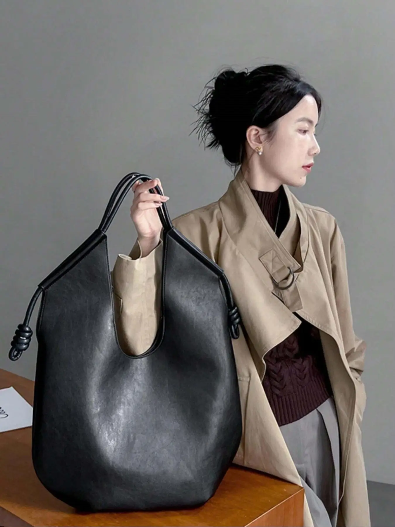 Women's Solid Color Shoulder Bag, Fashionable Large Capacity Vintage Bag for Daily Used, Casual Trendy Versatile High-quality Daily Trendy Commuter Ba