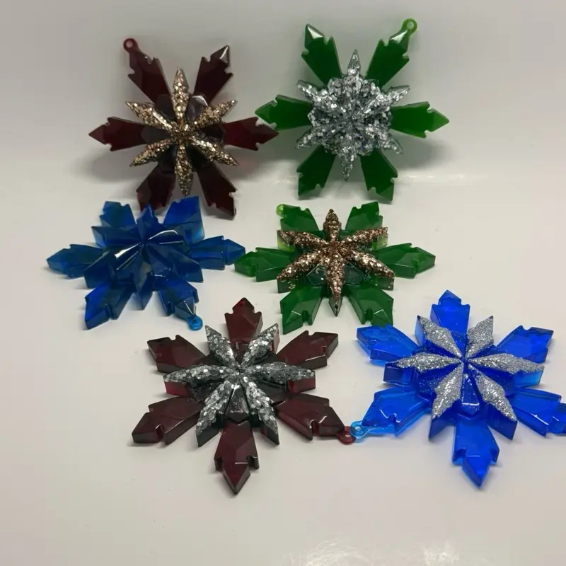 Resin Snowflake Ornaments - Assorted Colors with Glitter Accents for Festive Decorations