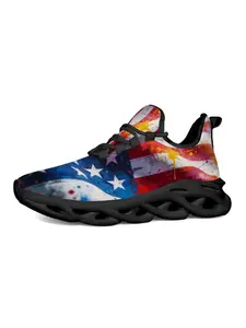 Exclusive American Flag Print Men's Casual Shoes, Patriotic Sports Style, Classic Laces, Unique Sole Design, Ideal for Gym, Outdoor Running, Parties
