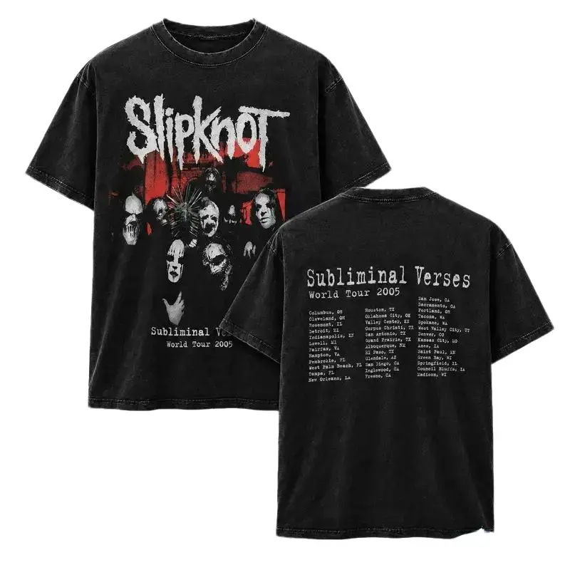 Slipknot Subliminal Verses World Tour 2005 Band Vintage Washed Oversized Graphic T-Shirt Heavyweight Premium Cotton Acid Wash Fabric Perfect Alt Rock Gift Retro Concert Streetwear Aesthetic