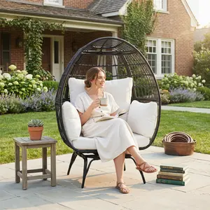 360 Swivel Wicker Egg Chair XL | All-Weather Rattan Indoor/Outdoor/wicker, chairs | Oversized Washable Cushions | Patio Furniture Compatible