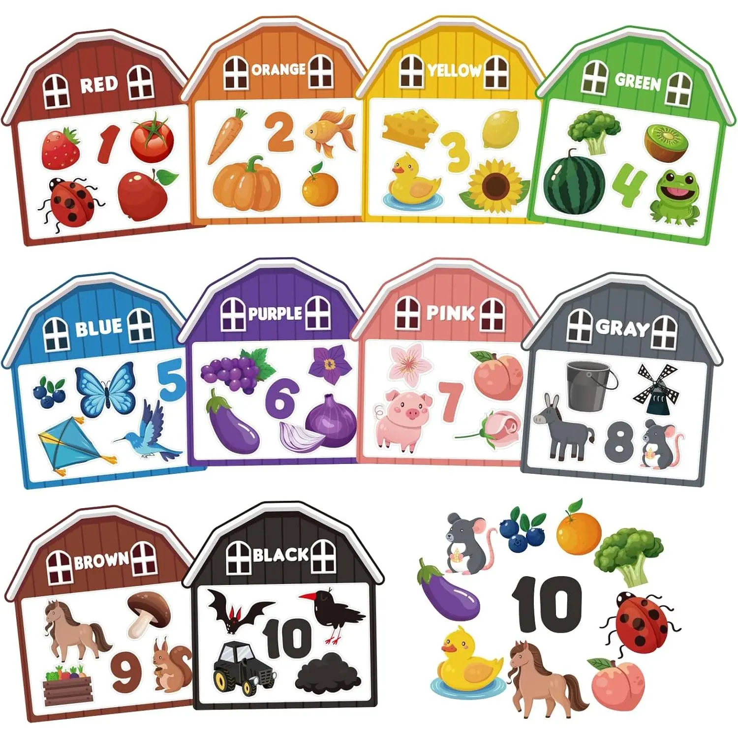 10Pcs Magnetic Color Sorting Toys 60 Toddler Magnets  Refrigerator, Cute Farm Animal Fridge Magnets  Early Education Toddler Color Sorting Learning Activities Easter Basket Stuffers