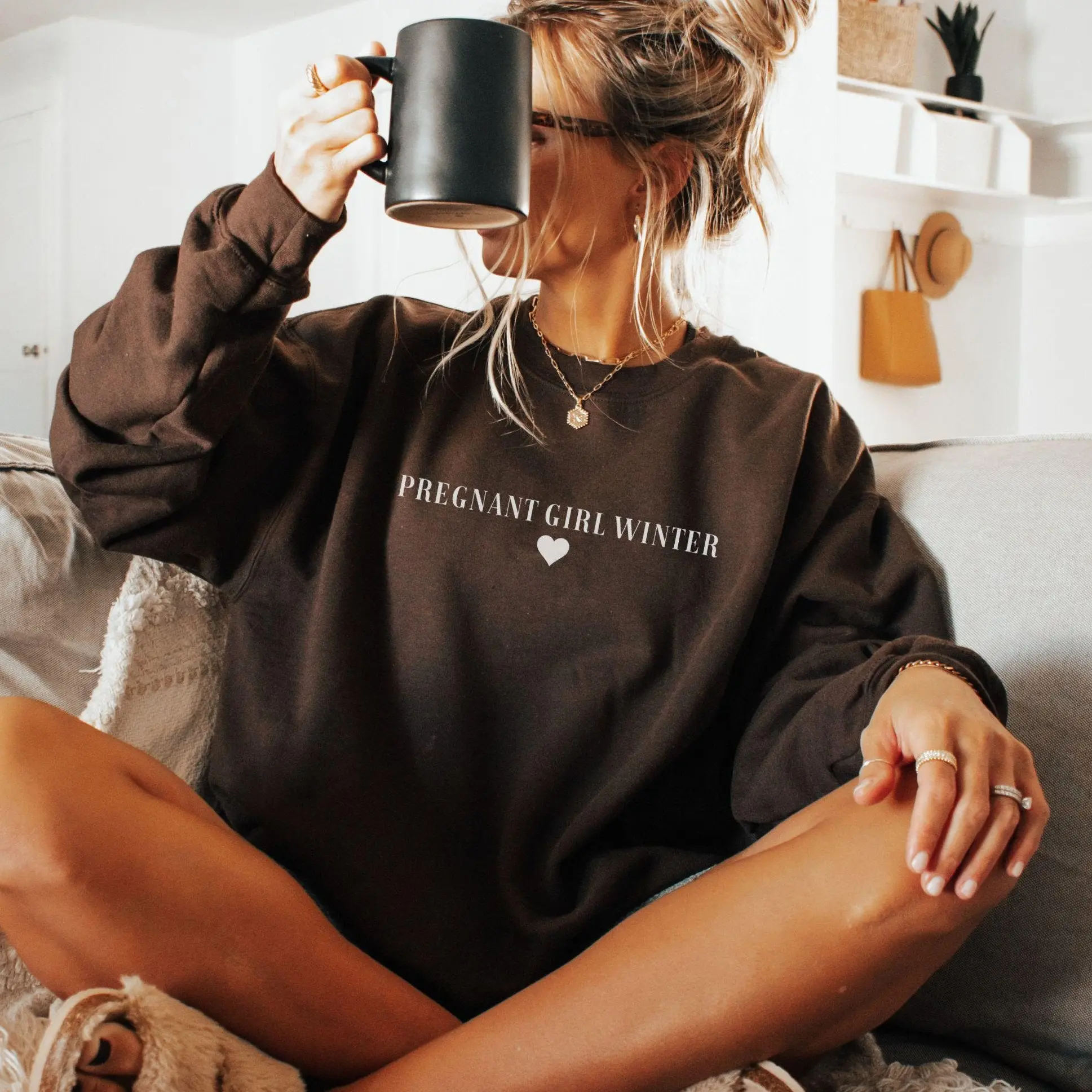 Pregnant Girl Winter Sweatshirt, Pregnant Crewneck, Pregnancy Reveal, Baby Announcement, Expecting Mom Gift, Baby Shower Gift, New Mom