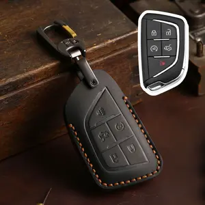 Handmade Genuine Leather Smart Key Fob Cover Fit For Cadillac Key Case Keyless with Keychain