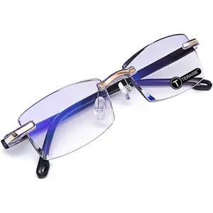 Rimless Reading Glasses for Women Men, Diamond-Cut Lightweight Clear Lens Readers, Fashion Eye Comfort Glasses for Phone Computer Reading Daily Wear