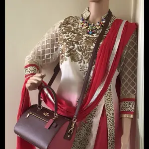 Beautiful Indian Pakistani salwar kameez georgette & Net Sleeve In Pink &white Size-M