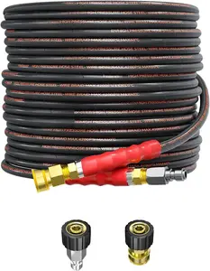 Washer Hose 50FT, 4200PSI Wire Braid Power Washer Extension Hose 1/4 Inch High Tensile, Flexible Kink Resistant Heavy Duty Replacement Hose with 3/8 Quick Connect