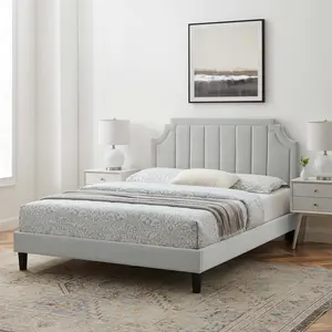 Modway Sienna Performance Velvet Queen Platform Bed in Light Gray