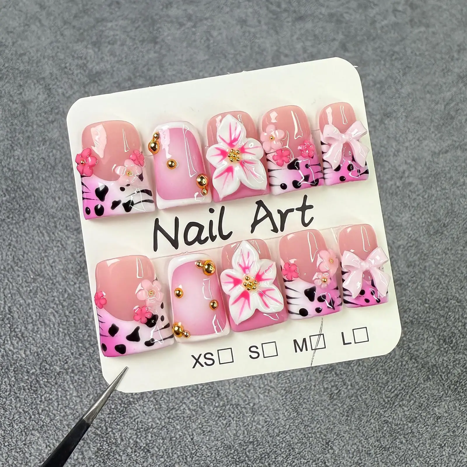 Handcrafted 3D Press-on Nails - Reusable Long Lasting & Salon Quality - Short Almond Nails Collection - 10PCS Handmade Press-on Nails