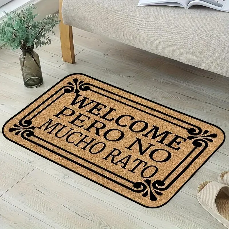 Minimalist Brown Floral Patterned Flannel Doormat Rug, Perfect for Home Entryways, Indoor Decoration, Easy Care Front Door Mat