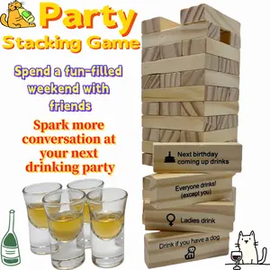 48-Piece Party Drinking Game Set, Wooden Stackable Tower Blocks, Traditional Brick Flip Tower Game, Family Fun Game, Halloween Christmas Party Supplies,gift giving among adults,couple gifts for adults