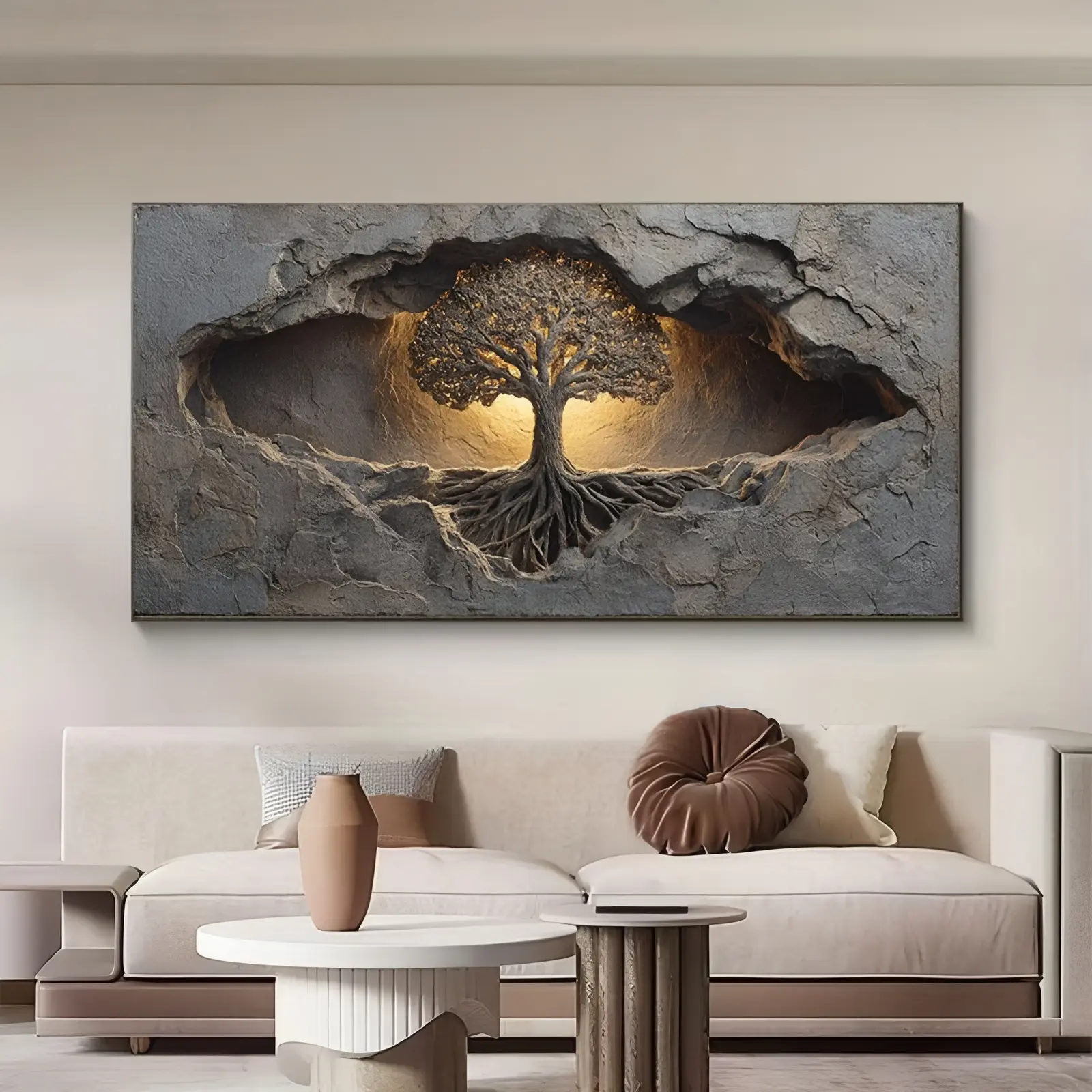 sport room decor 30x60inch Creative Hole-in-Wall Design Canvas Print - Golden Tree Artwork, Aesthetic Decoration for Apartment & Dorm Ornaments Photo Artistic