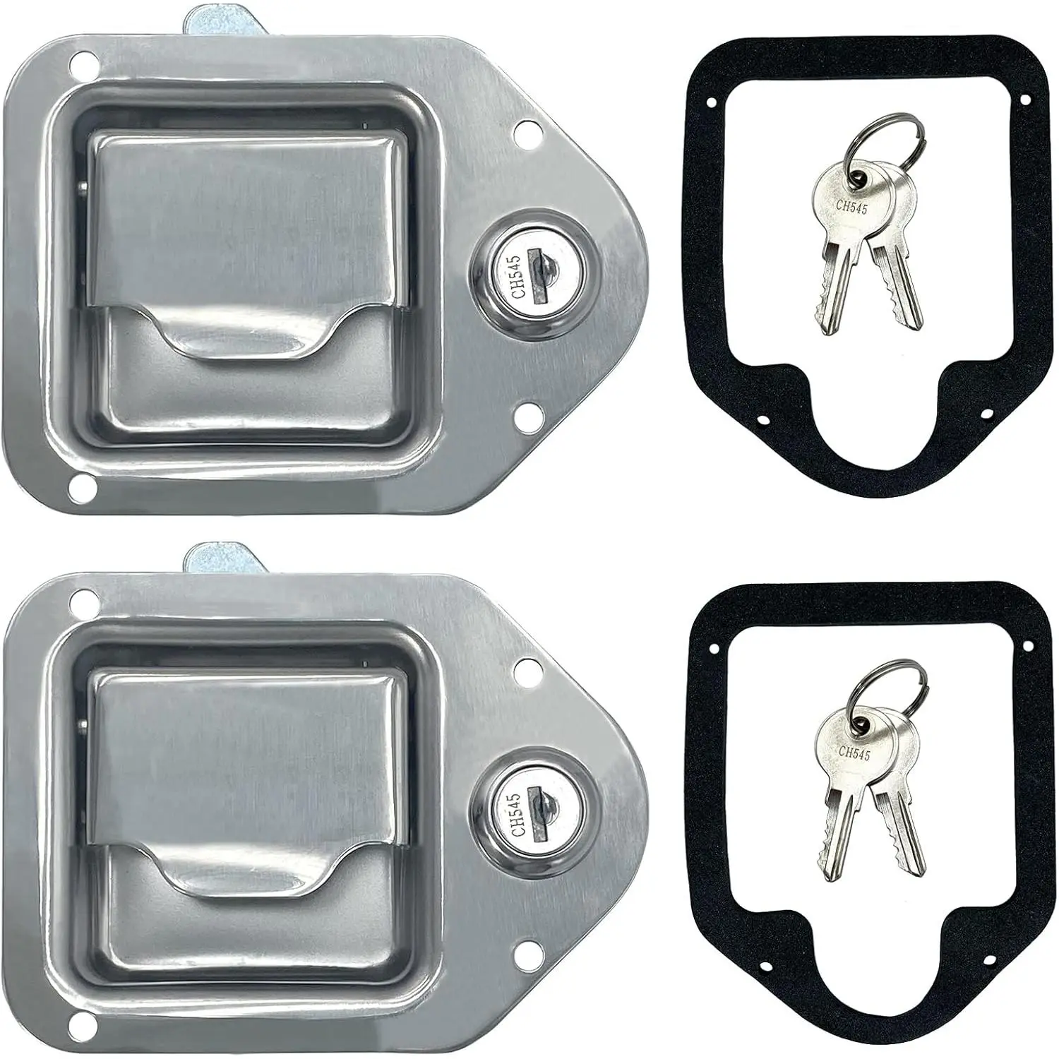 2-Pack Stainless Steel Paddle Lock Latch with 3/8'' x 3-1/4'' Toolbox Handle for Trailer Door, RV Camper