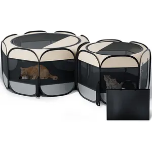 Cat Playpen, 60"x 24" Large Portable Puppy Playpen, 2-Room Foldable Dog Playpen for Indoor Outdoor Dogs, Cats, Small Animals with Carrying Case