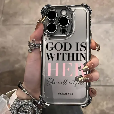 Pink Words Psalm Christian Quote Aesthetic Four-corner Thickened Mobile Phone Case for iPhone 18/17/16/15/14/13/12/11 Pro Max Plus  Air border Electroplating with counter-fall Safety Cushion .SQ211