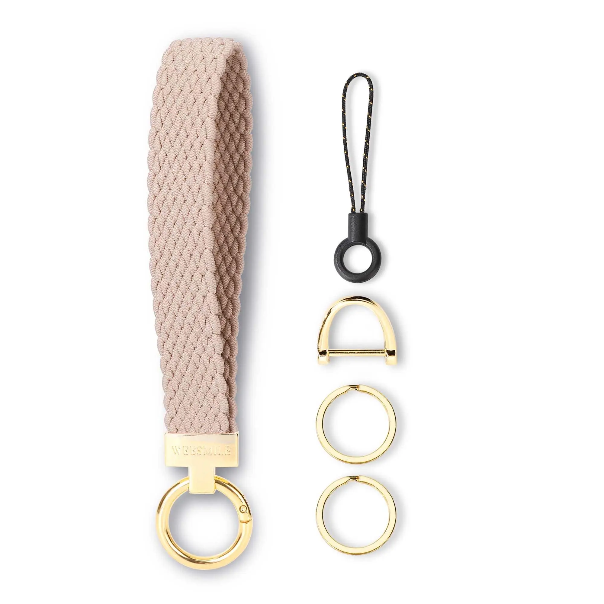 Never Lose Your Keys Elastic Braided Wristlet Keychain Lanyard for Women Soft Woven Wrist Strap Hands Free Car Key Holder Secure Gold O-Ring D-Ring Attachment Trendy Boho Minimalist Keyring Accessories Cute Practical Present