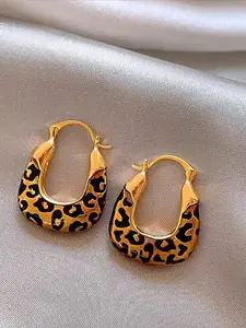 1 Pair Retro Leopard Print Unique Luxury High-End Elegant Personalized Hoop Statement Earrings For Women, Suitable For Party And Gathering, Fashion Earrings