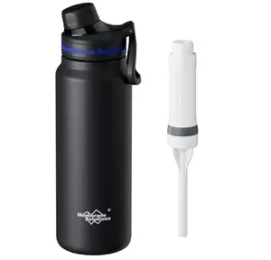 Membrane Solutions C3 Filtered Water Bottle 32oz 4-Stage Stainless Steel Water Bottle with Replaceable ACF Filter Cartridge for Travel Hiking Camping