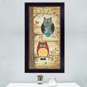 "Two Wise Owls" By Annie LaPoint, Printed Wall Art, Ready To Hang Framed Poster, Black Frame