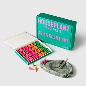 Houseplant by Seth Rogen Ash & Scent Set. Hand-Sculpted Marble Incense Burner + 64 Hand Rolled Incense Cones in 4 Signature Scents, Vegan Luxury Home Fragrance Gift Set.