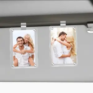 2-Pack Personalized Car Sun Visor Photo Clips - Magnetic Acrylic Picture Holders for Vehicle, Display Travel Memories & Photos, Unique Car Decoration Gift for Men & Women