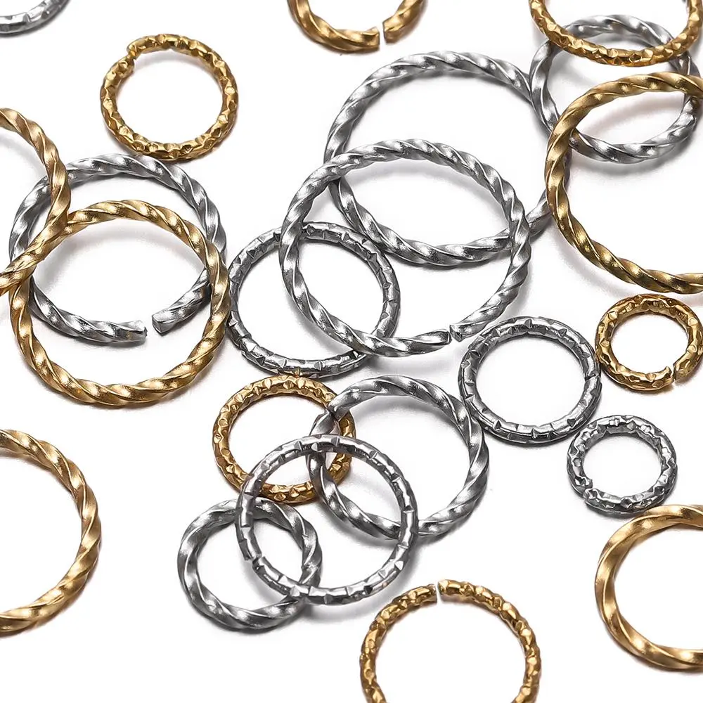 50pcs/Lot Stainless Steel Round Embossed Jump Rings Twisted Open Split Ring Connector for Jewelry Makings Findings Supplies DIY