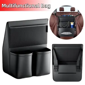 1-2 Pack PU Leather Car Storage Bag, Leather Large Capacity Storage Bag Auto Garbage Bag Organizer for Front Seats, Between Seat Hanging Car Backseat Barrier Fit For Cars Organization, Tissue Box Handbag Organizer Pocket Car Console Purse Holder