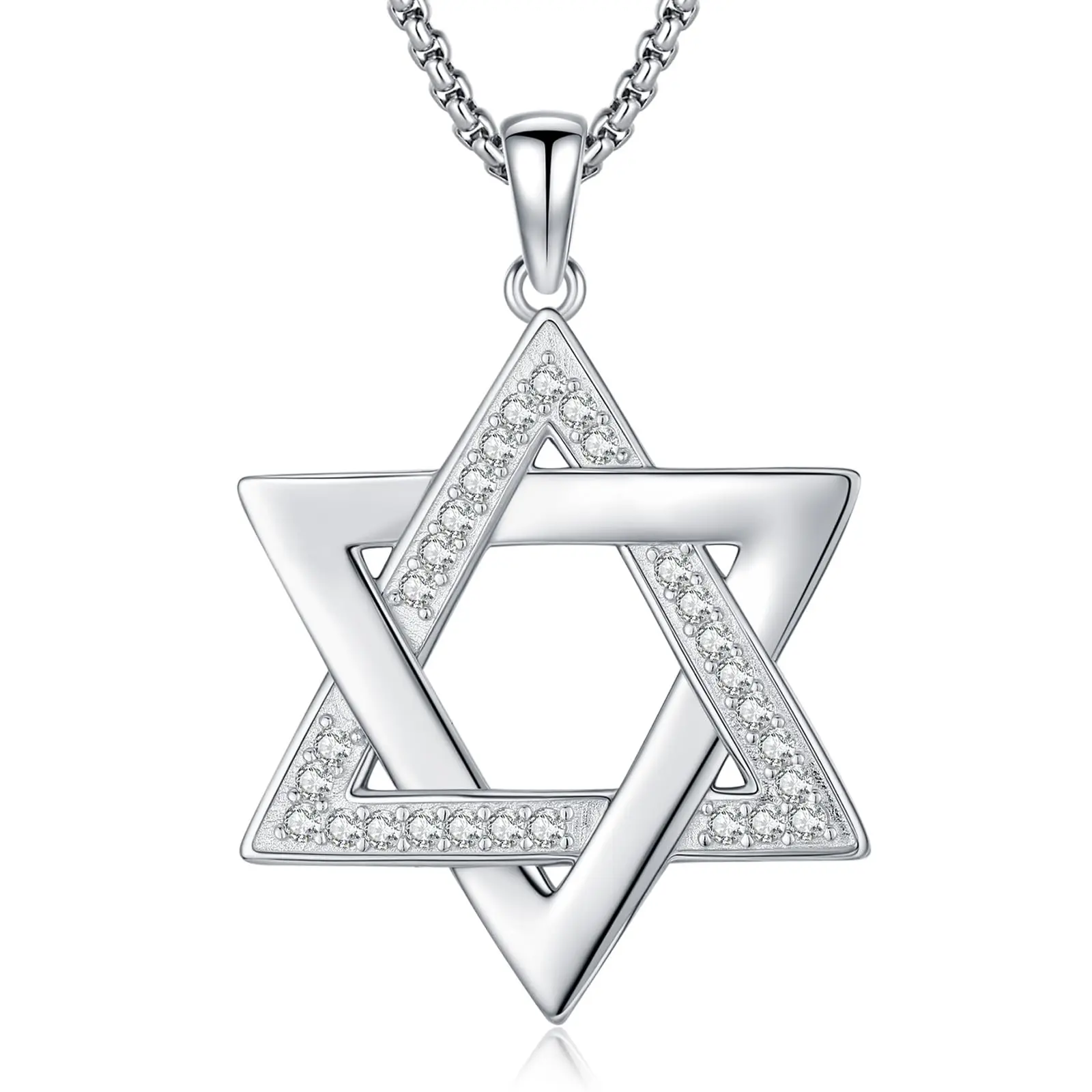 DRINSPER S925 Star of David Necklace for Women Men 925 Sterling Silver Jewish Star Necklace Pendant Religious Amulet Jewelry Gifts, Zircon Necklace