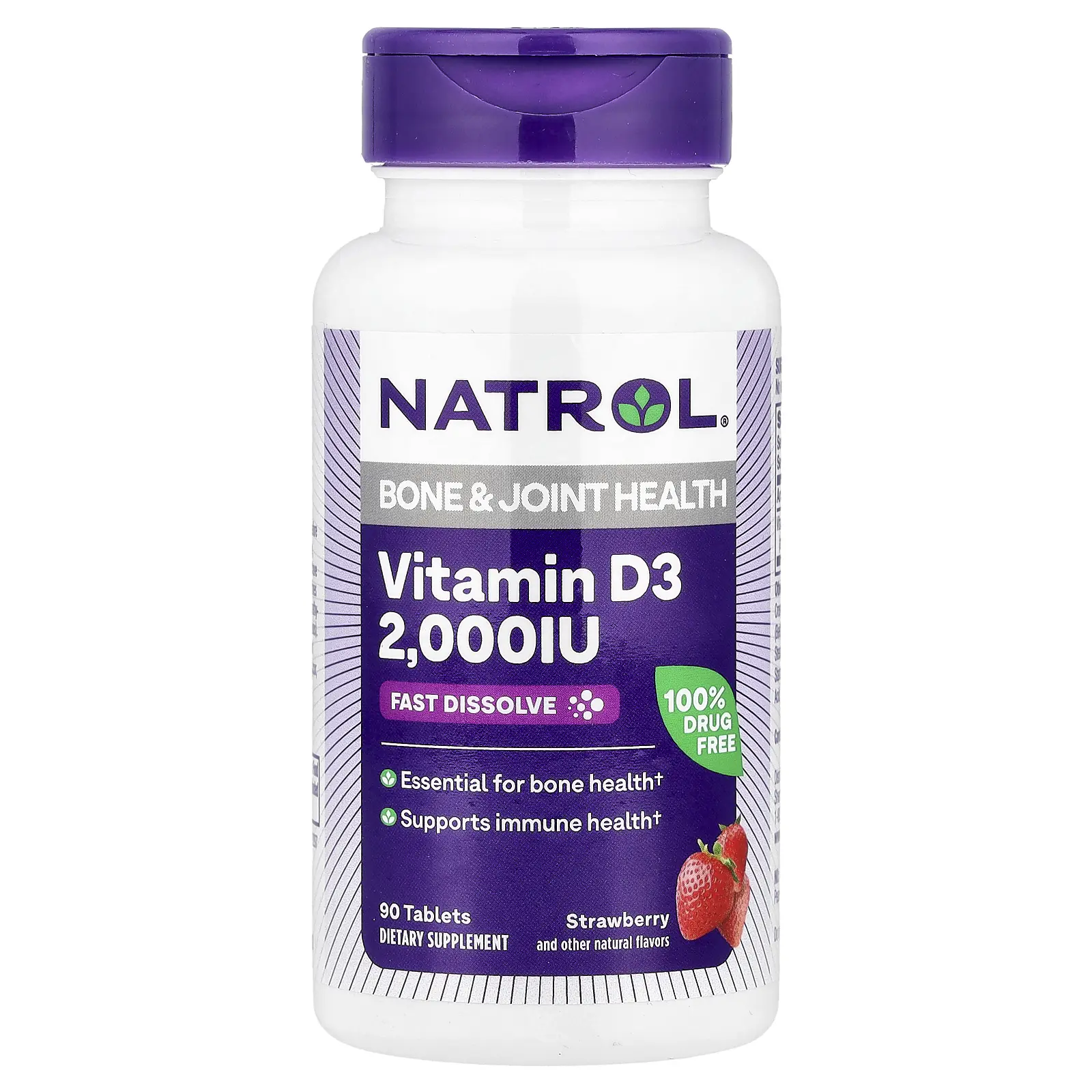 Natrol Vitamin D3, Strawberry, 2,000 IU, 90 Tablets