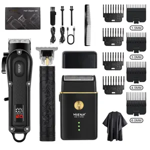 Three-piece men's electric hair clipper with shaver, USB charging, with LED display, including accessories, for home haircuts and salons, men's gift, Hair Cutting Kit