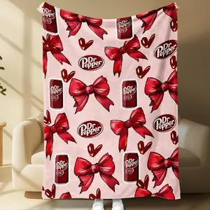 Sweet Dr P-epper Print Flannel Blanket, Vintage Soda Theme Throw, Soft Comfortable Multi-Scene Use, Ideal Gift For Birthday Or Holiday Christmas Blanket