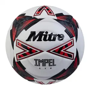 Mitre Impel Evo Soccer Ball - White with Red and Black Design, 6 Panel Configuration, Cushioned Control, Premium Feel, Size 4/5, Ideal for Various Sports and Activities