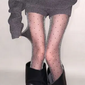Shiny Silver Polka Dot Y2K Sheer Pantyhose for Women, Luxury Fashion JK Stockings, Thin Transparent Tights for Autumn Winter