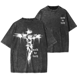 T-Shirt "Walk By Faith - The Crucifixion" - Premium Christian Streetwear, 100% 230gsm Cotton, Gothic/Grunge Style, Unisex. 3N7VJN 3Z2KSY