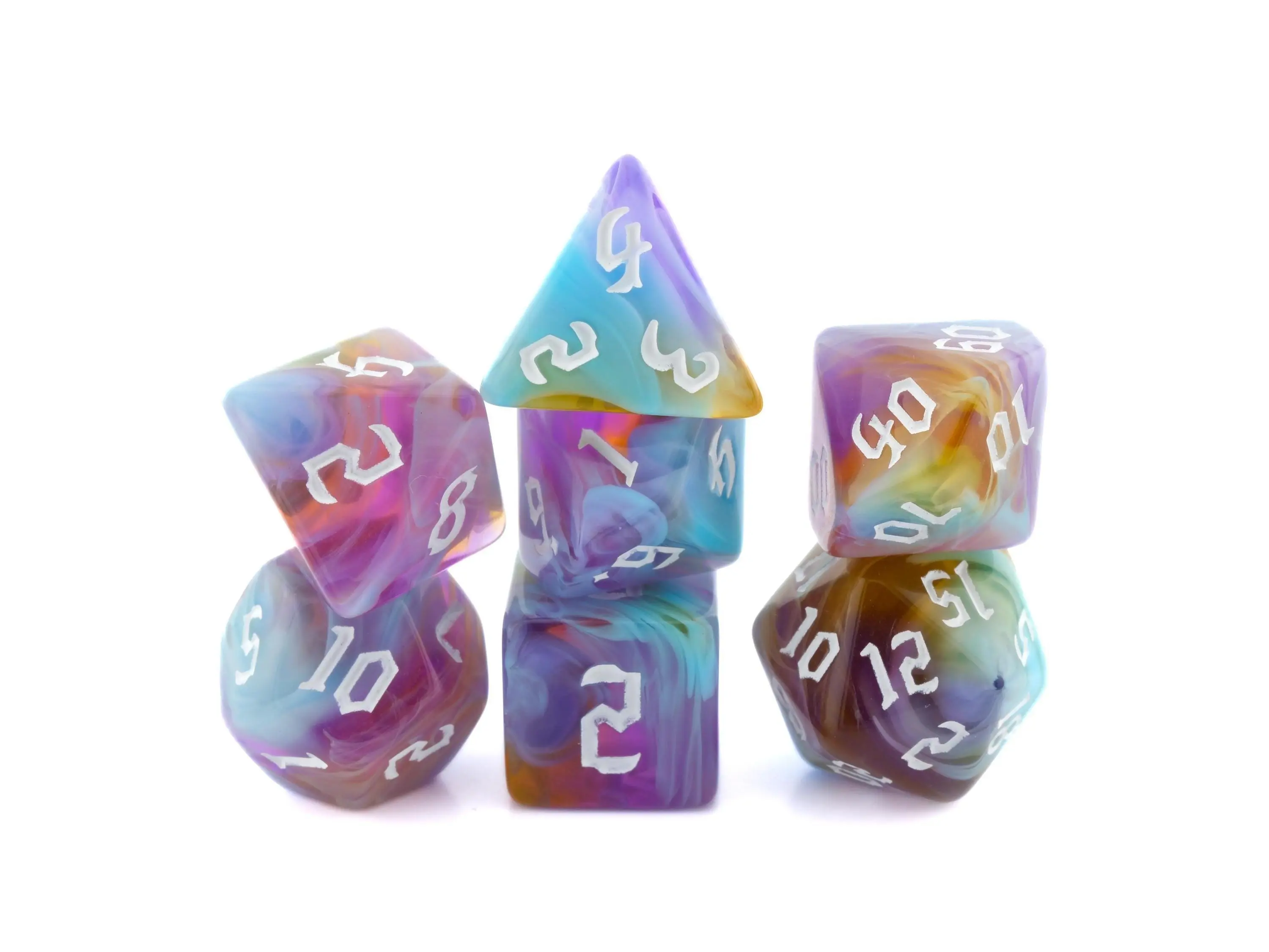 Ethereal Blaze Acrylic DnD Dice Set, 7-Piece Tabletop Game Accessory for Dungeons and Dragons, Vibrant Colors with Black Velvet Bag