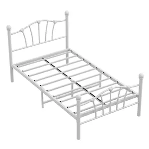 Chic Heart-Shaped Metal Platform Bed Frame - Twin Size Bed Frame, Heart Shaped Metal Bed Frame   Sturdy Platform with Slat Support, Underbed Storage, No Box Spring Needed - Twin Size, White