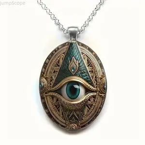 Antique Style All-Seeing Eye Necklace - Zinc Alloy Occult Symbol Pendant, Trendy Gothic Spiritual Jewelry for Indoor Recreation Enthusiasts