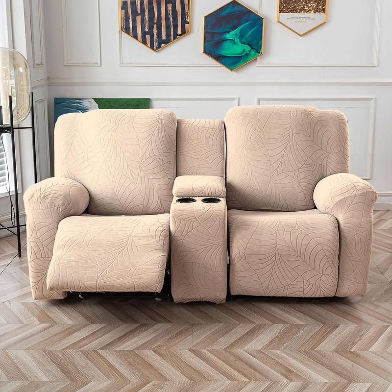 Recliner Loveseat Cover with Center Console, 2 Seater Leaf Jacquard Recliner Sofa Slipcover with Pockets ,Washable Furniture Protector #TikTokShopBlackFriday