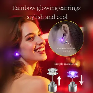 Stylish LED Earrings Glowing Light Up Diamond Crown Ear Pendant Stud Stainless for Wedding Rave Dance Party Night Out Halloween Christmas Concert Decoration Present for Women Men -Colorful