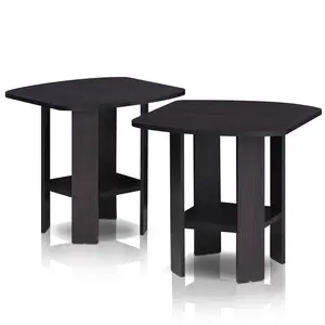 SIMPLE DESIGN Side Table Set of 2 in Dark Walnut with 2-tier storage, open shelves, soft edges, perfect for bedrooms, living rooms, and small spaces
