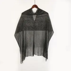Solid-color plain-weave shawl beach outfit pullover, gold and silver asymmetrical knitted cape