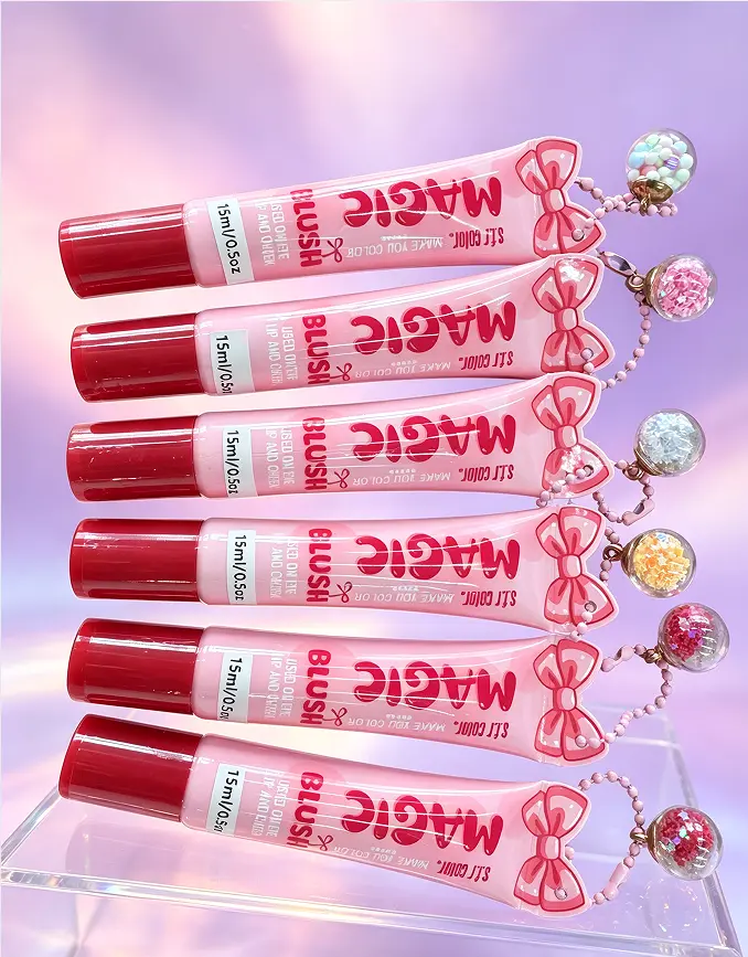 6 Colors S.F.R Color Magic Liquid Blush with Cute Pendant Multi-purpose Blush for Cheek Lip Eyes Long Lasting Waterproof Natural Flush Makeup Set for Women Daily Dating Travel Cosmetic