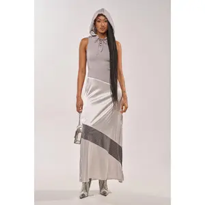 BONDI PATCHWORK HOODED MAXI DRESS IN GREY