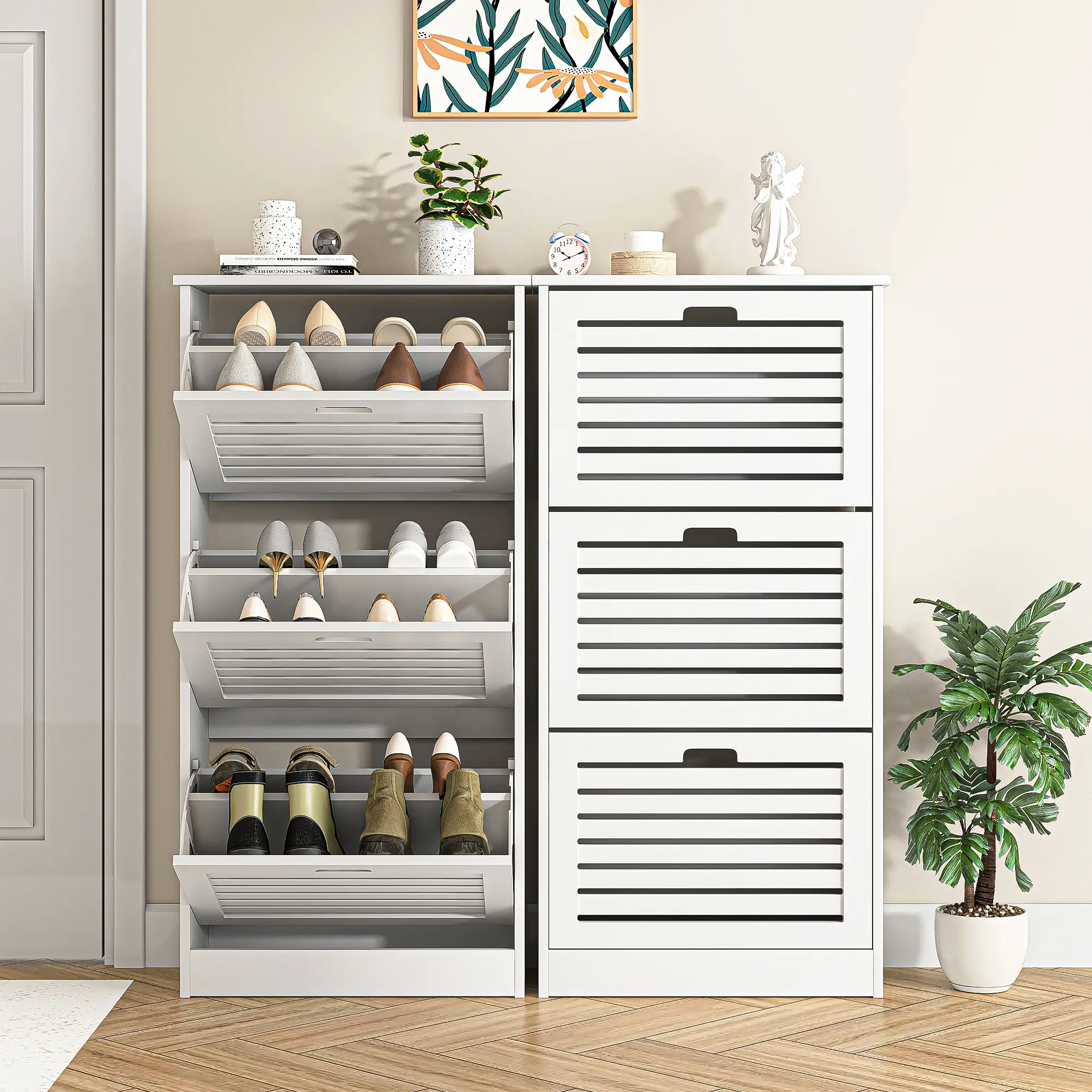 Shoe Storage Organizer Cabinet for Entryway with 3 Flip Drawers Indoor Furniture