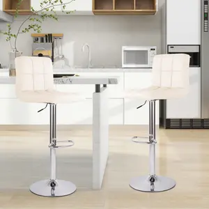 Set of 2 Beige PU Leather Bar Stools - Adjustable Height Swivel Stools with Backrest & Footrest, 300LBS Capacity, Modern Counter Height for Kitchen Island, Easy Clean