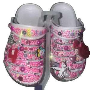 Rhinestone Bling Shoes with Unicorn Design and Colorful Beads Rhinestone Bling