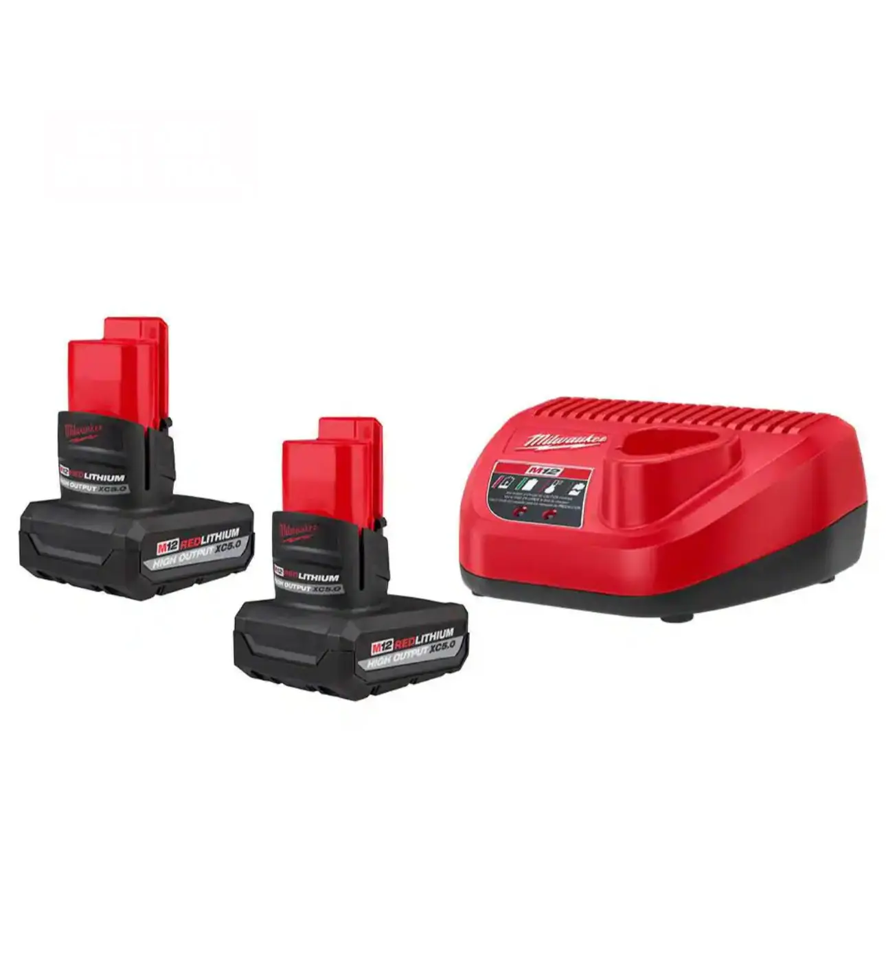 Milwaukee M12 Lithium Ion High Output 5.0 Power Tool Batteries (2-Pack) Starter Kit with Charger