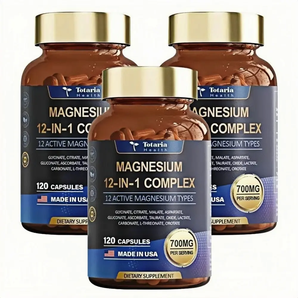 Totaria Nature Magnesium 12-in-1 Complex 700mg - 120 Vegan Capsules for Muscle Heart & Relaxation Support High Absorbable Blend of 12 Chelates Dietary Supplement,travel essentials,Essential Magnesium Fitness Supplement
