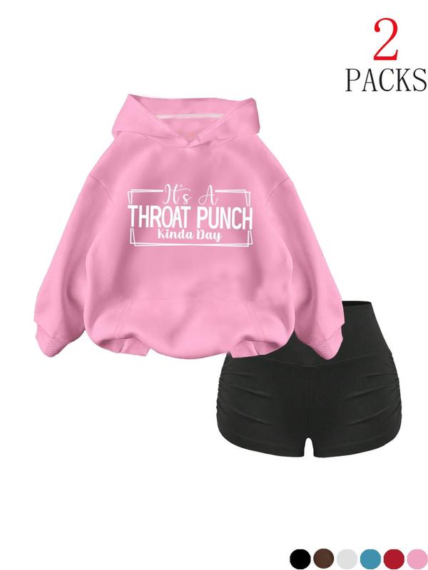 Cool Hoodie Set with High-Waisted Ruched Shorts, Loose Fit, Soft Fabric, Perfect for Fall & Winter, School & Club Wear