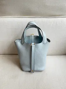 Pre-owned HERMÈS Hermes picotin 18 in 08 Grail blue with gold hardware U stamp in good condition bag only no accessories